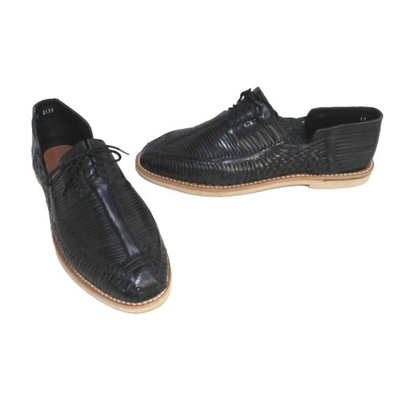 LUCILO black leather huaraches lace up loafers women's size 10 NEW, NO TAGS - Picture 1 of 8